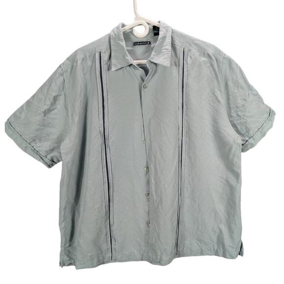 Cubavera Shirt Mens Extra Large Camp Cuban Bowling Blue Retro Button Up Rayon - Picture 1 of 8